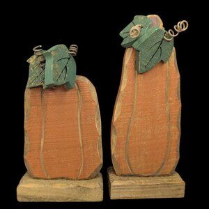 Rustic Wooden Pumpkin Decor Pair